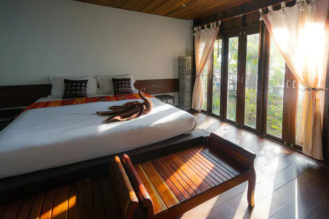 Morning light through the Ocean View Villa's glass doors