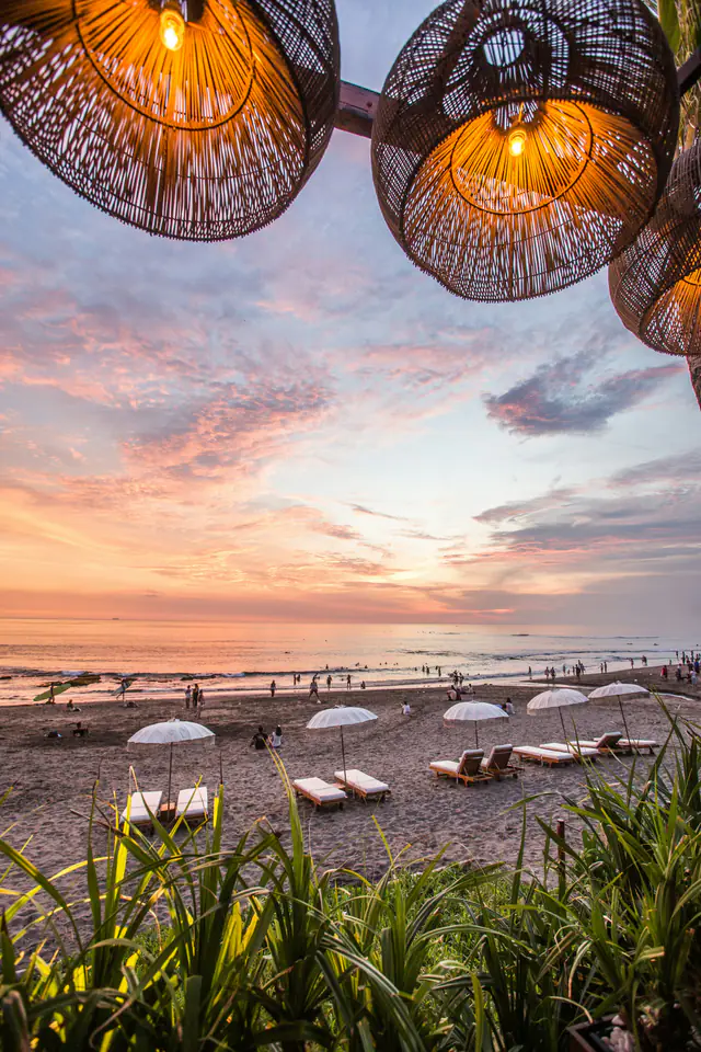 Lanterns over the beach at sunset