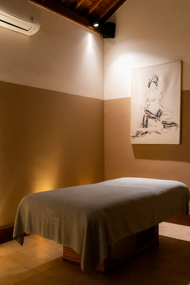 Candle-lit spa treatment room